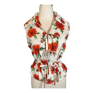 New With Tag MARK NEW YORK Andrew Mark Small White Floral Sleeveless Top Tie Up